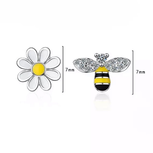 NEW 925 SILVER BEE SUN FLOWER DIAMOND EARRINGS, NICE EARRINGS, CUTE EARRINGS - Picture 8 of 8